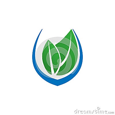 The leaves in the blue frame. Vector ecology logo. Vector Illustration