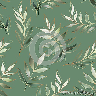 Leaves and branches vector seamless pattern. Olive brush leaves and twigs Vector Illustration