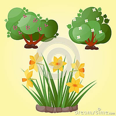 Leaves cartoon green tree vector summer leaf plant background Vector Illustration