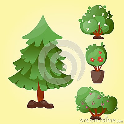 Leaves cartoon green tree vector summer leaf plant background Vector Illustration