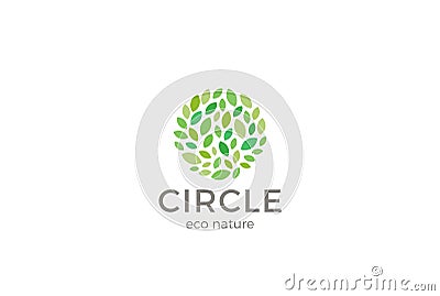 Leaves Eco Logo circle shape design vector template.Organic Natural Garden Park Logotype Vector Illustration