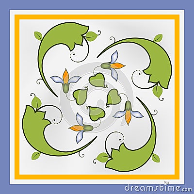 Leaves and flowers decoration for ceramic tile Vector Illustration