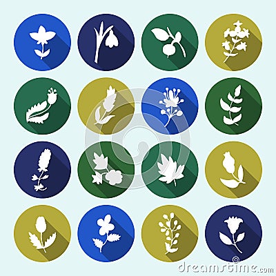 Leaves and flowers icons set. Vector Illustration