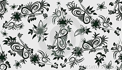 Leaves and flowers seamless background Vector Illustration