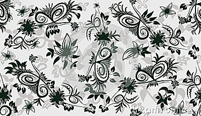 Leaves and flowers seamless background Vector Illustration