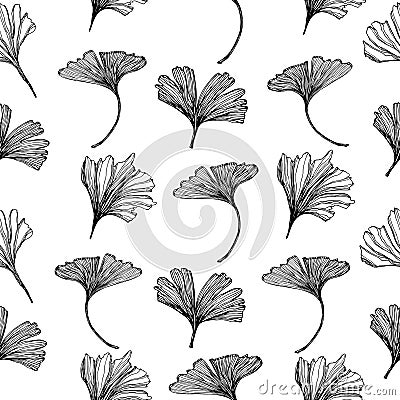 Leaves of Ginkgo Biloba on a white background. Seamless pattern. Can be used for wallpaper, pattern fills, textile, web page, Stock Photo