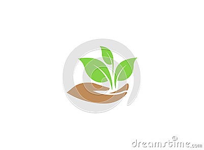 Leaves in hand for plant care for logo Cartoon Illustration