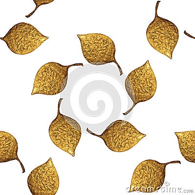 Leaves pattern. Gold hand painted seamless background. Abstract leaf golden illustration. Cartoon Illustration