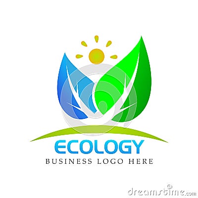 Leaves people natural sun logo, health, leaves botany, ecology, symbol and icon for company on white background Cartoon Illustration