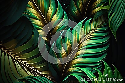 Leaves of spathiphyllum cannifolium abstract green tea, creative digital illustration Cartoon Illustration