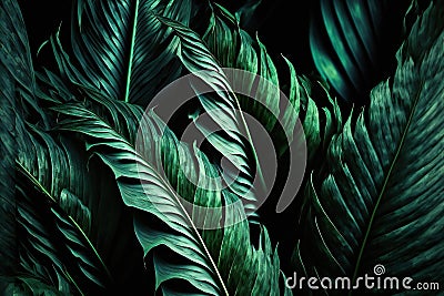 Leaves of spathiphyllum cannifolium abstract green tea, creative digital illustration Cartoon Illustration