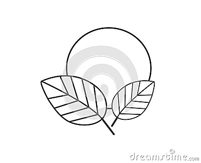Leaves and sun. Nature sign in black and white. Flat design icon. Vector Illustration