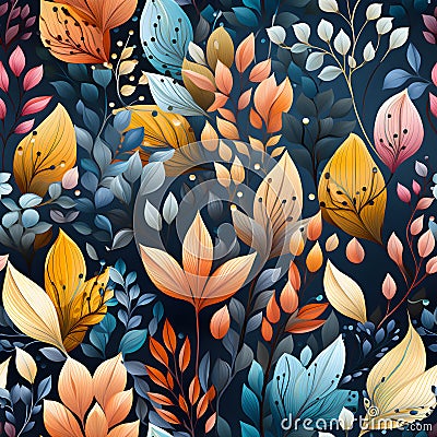 leaves wonderland watercolor Seamless Patterns, Generative AI Stock Photo