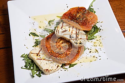 Lebanese food starter labneh slices topped Stock Photo
