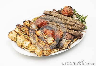 Lebanese Mixed Grill plate isolated on white Stock Photo