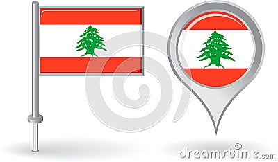 Lebanese pin icon and map pointer flag. Vector Vector Illustration