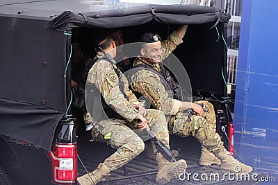 Lebanese soldiers patrol Beirut street Editorial Stock Photo