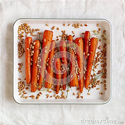 Lebanese style carrots prepared with pine nuts Stock Photo