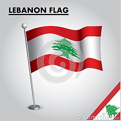 LEBANON flag National flag of LEBANON on a pole Vector Illustration