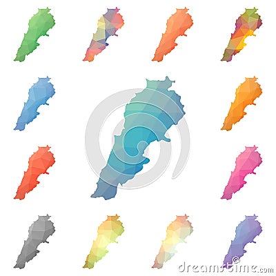 Lebanon geometric polygonal, mosaic style maps. Vector Illustration