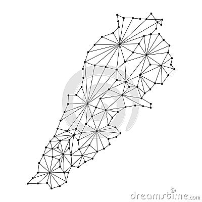 Lebanon map of polygonal mosaic lines network, rays, dots illustration. Cartoon Illustration