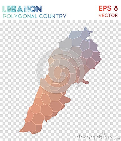 Lebanon polygonal map, mosaic style country. Vector Illustration