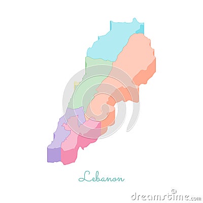 Lebanon region map: colorful isometric top view. Vector Illustration