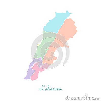 Lebanon region map: colorful with white outline. Vector Illustration