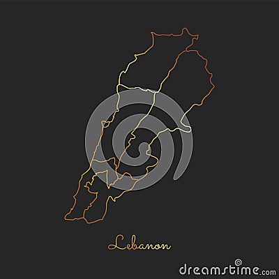 Lebanon region map: golden gradient outline on. Vector Illustration