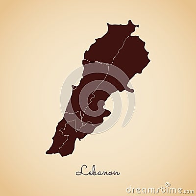 Lebanon region map: retro style brown outline on. Vector Illustration