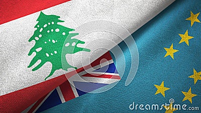 Lebanon and Tuvalu two flags textile cloth, fabric texture Stock Photo