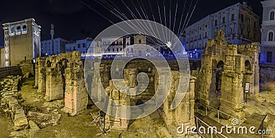 Lecce roman arena night scene and christmas lights Editorial Stock Photo