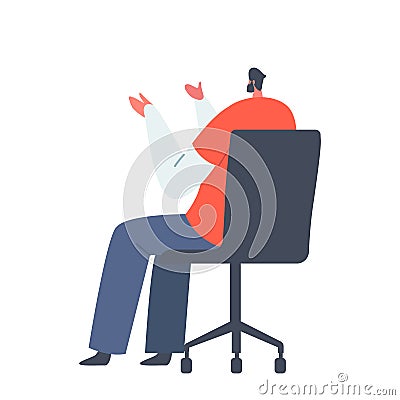 Lecture Participant, Student or Couch Sit on Chair Back View, Man Listen or Explain Lecture. Businessman Character Rear Vector Illustration