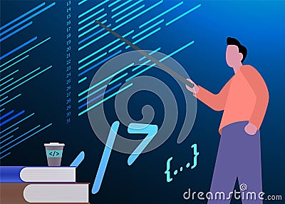Lecture on teaching functional and object-oriented programming languages, website development, html, css. Machine code Vector Illustration