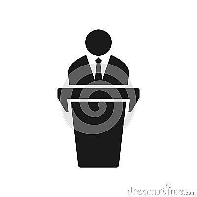 Lecturer or public speaker black vector icon. Vector Illustration