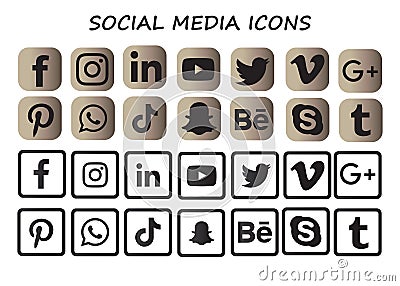 Most popular Social media icons illustrated on white background vector design. Editorial Stock Photo