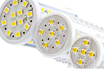 LED bulbs with 1 and 3-chip SMD LEDs Stock Photo