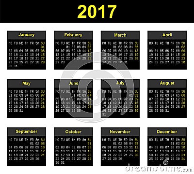 2017 LED Calendar Vector Illustration