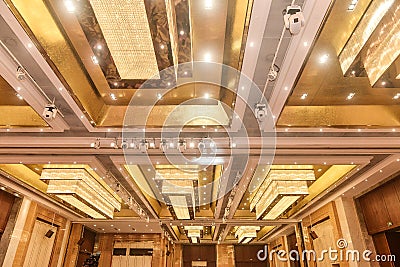 Led crystal ceiling lighting in hotel hall Stock Photo