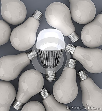 LED and filaments light bulbs Stock Photo