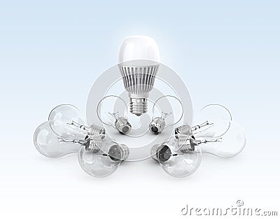 LED and filaments light bulbs Stock Photo