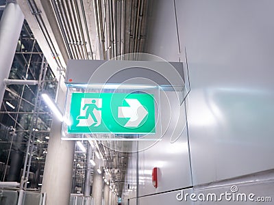 LED green color for doorway or Emergency Exit sign Stock Photo