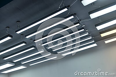 Led hanging lighting in commercial building Stock Photo