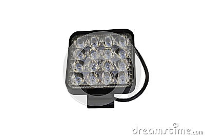 The LED headlight is isolated,square led headlight isolated on white background, additional light for SUVs, minibuses, trucks, Stock Photo