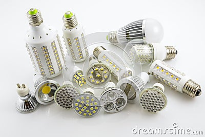 LED lamps GU10 and E27 with a different chip technology also co Stock Photo