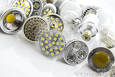 LED lamps GU10 and E27 with a different chip technology also co Stock Photo