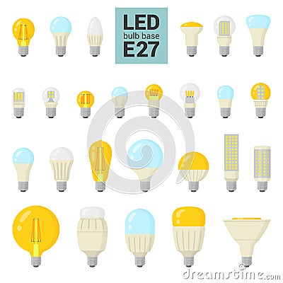 LED light E27 bulbs vector colorful icon set Vector Illustration