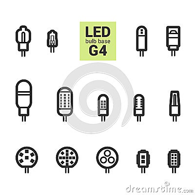 LED light G4 bulbs vector outline icon set Vector Illustration