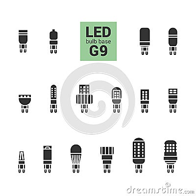 LED light G9 bulbs vector silhouette icon set Vector Illustration