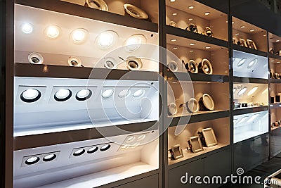 Led lighting bulb shelf Stock Photo